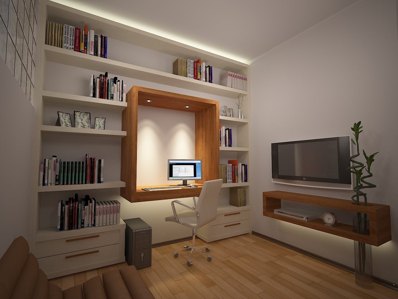 طراحی کتابخانه تمام چوبی