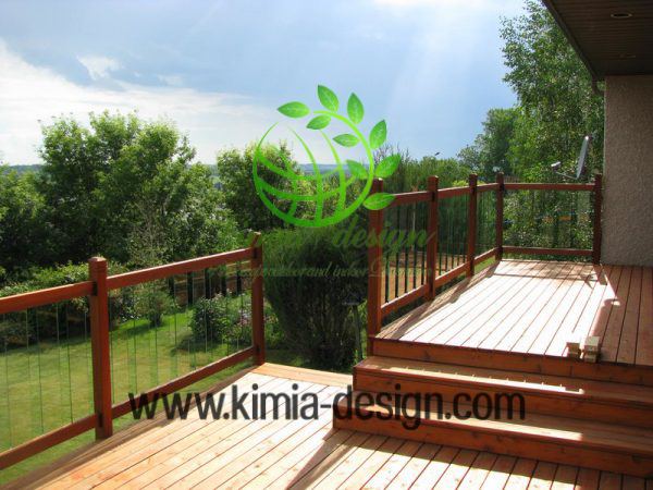 نرده شیشه ای چوبی